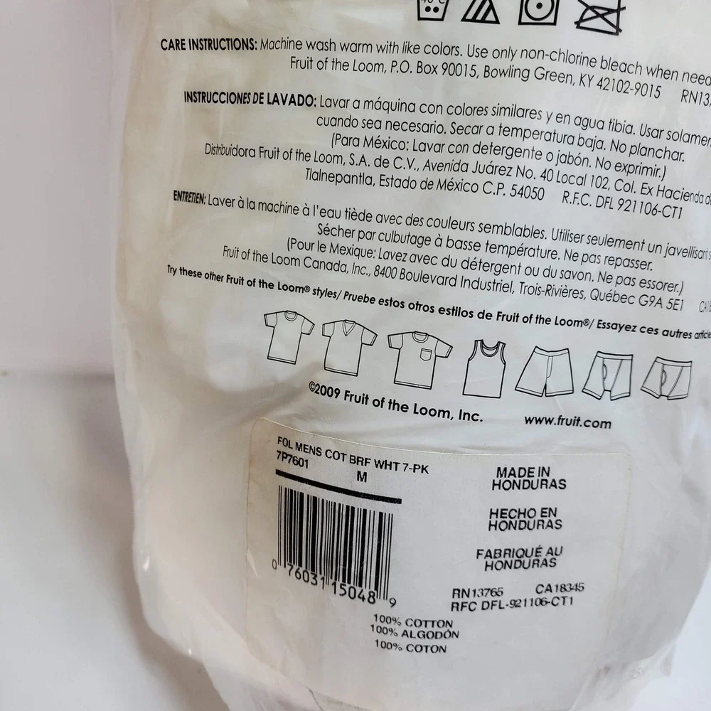 Fruit of the Loom Briefs Mens M White 7 Pack Value Full Cut Cotton NEW 2009